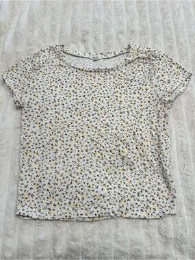 Garage White Short Sleeve Tee with Yellow & Black Floral Print